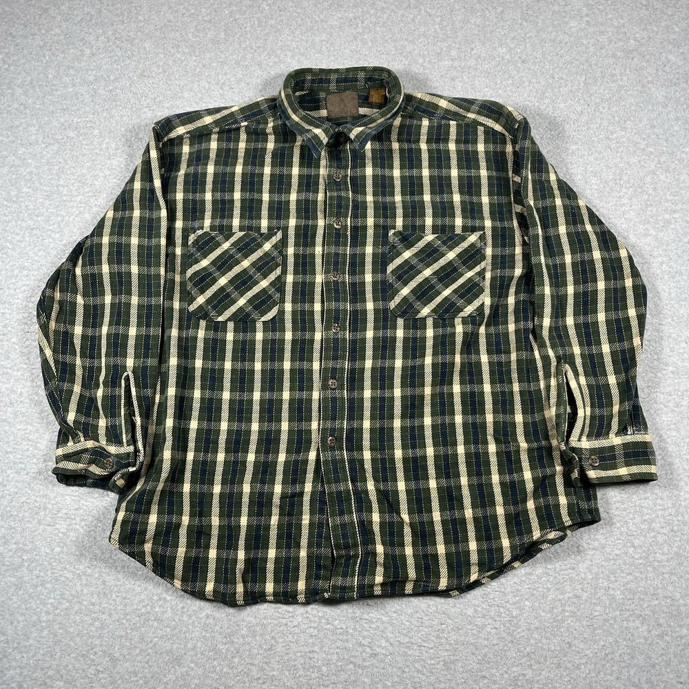 Vintage St Johns Bay Shirt Mens XXL Green Flannel Plaid Button Up Cotton 90s - Picture 1 of 9